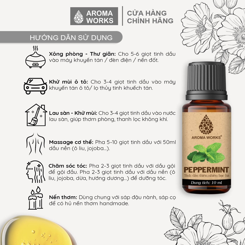 Ảnh Tinh Dầu Bạc Hà Aroma Works tinh dầu thơm phòng, đuổi muỗi - Peppermint 2