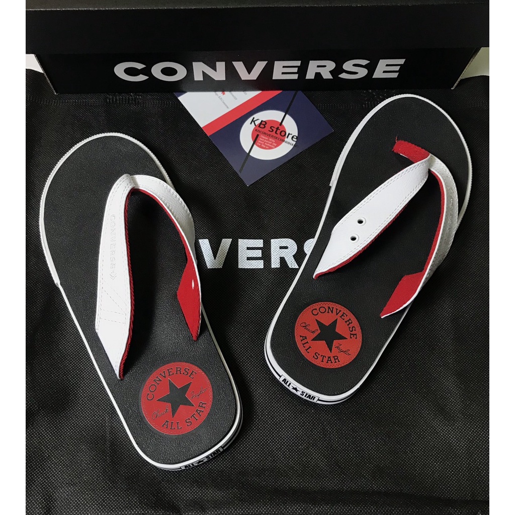 Dép Converse đen quai trắng logo đỏ | Shopee Việt Nam