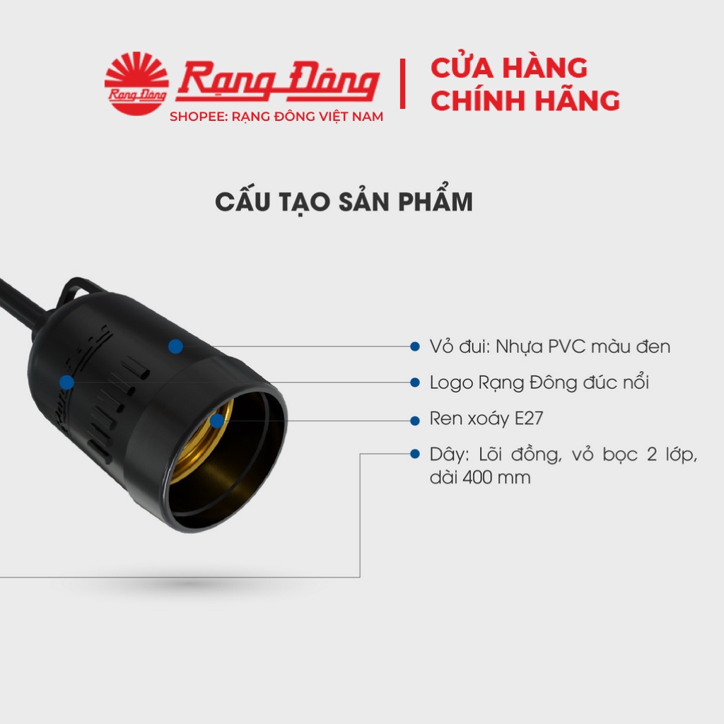 Ảnh Đui đèn Rạng Đông E27 - Chống Thấm Nước IP65 - Độ Bền Cao 2