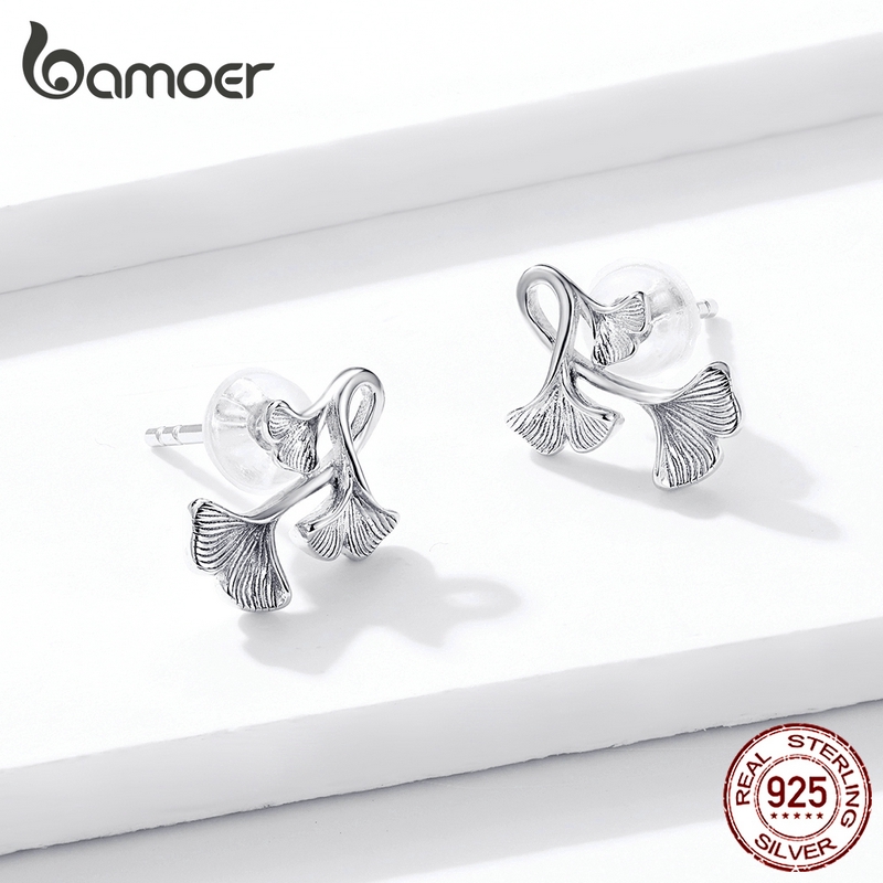 Bamoer Bông Tai bạc 925 Hình Chiếc Lá Sang Trọng Cho Nữ bse328