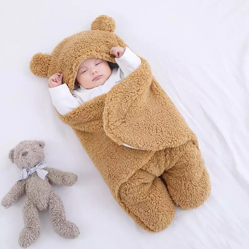 Babybabyme-Khăn quấn mềm cho bé Muslin chăn dễ thương trẻ sơ sinh túi ngủ cho bé quấn CHĂN QUẤN + Mũ