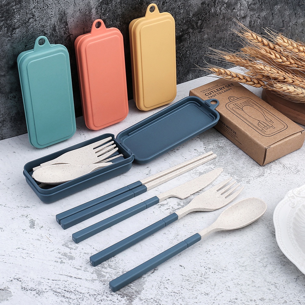 Bộ Dao Kéo Bằng Rơm Lúa Mì 4 Mảnh Gấp Dao Kéo Bằng Rơm Lúa Mì, Nĩa, Thìa, Đũa Dao Kéo Cầm Tay Thân Thiện Với Môi Trường Bộ Đồ Ăn, Dao, Đũa, Thìa, Nĩa
