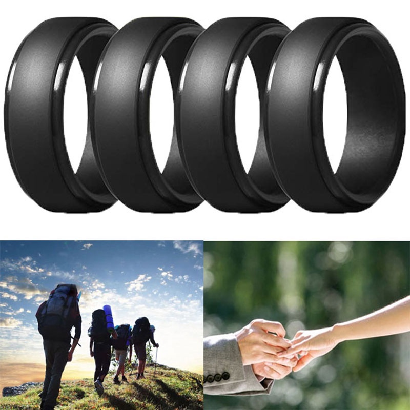[Có Hàng] 8Mm Phổ Biến Sier Đen Nam Silicon Thoáng Mát Nhẫn Nữ Cao Su Cưới Nhẫn Thể Thao Môi Trường