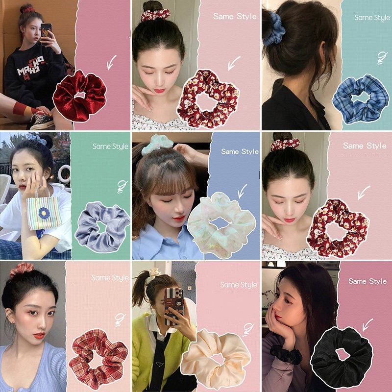 Bộ 10 Scrunchies Nhiều Màu Phong Cách Hàn Quốc, Dây Buộc Tóc Đơn Giản Cao Cấp, Phụ Kiện Dự Tiệc