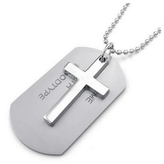 【Hot Sell】Jewelry Men's Necklace, Army Style Cross Tags Dog Tag Alloy Pendant with 68cm Chain, sier
