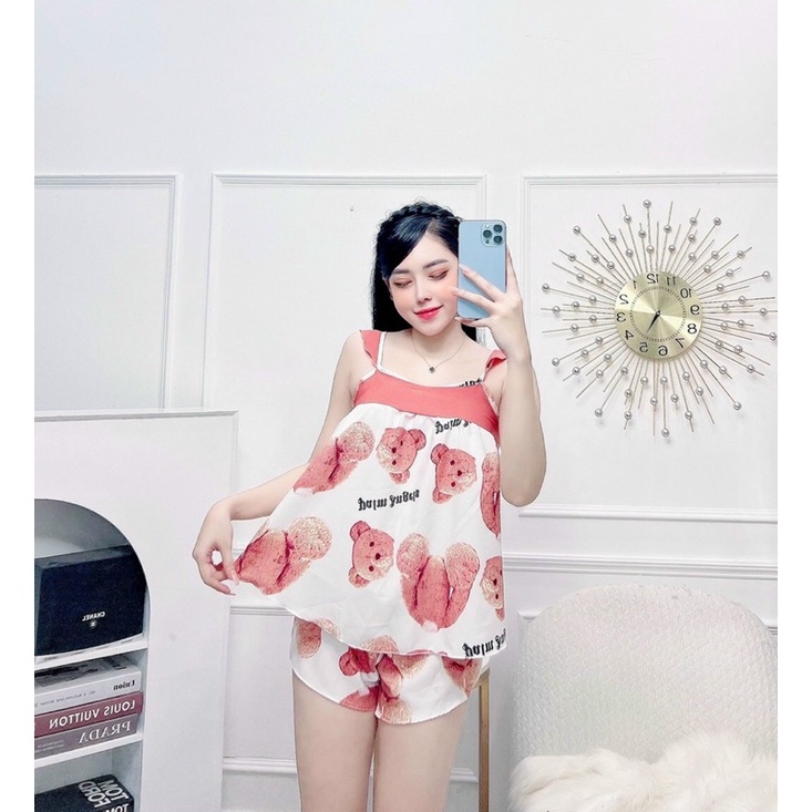 Bộ đồ ngủ mặc nhà lụa Hàn tay cánh tiên họa tiết xinh