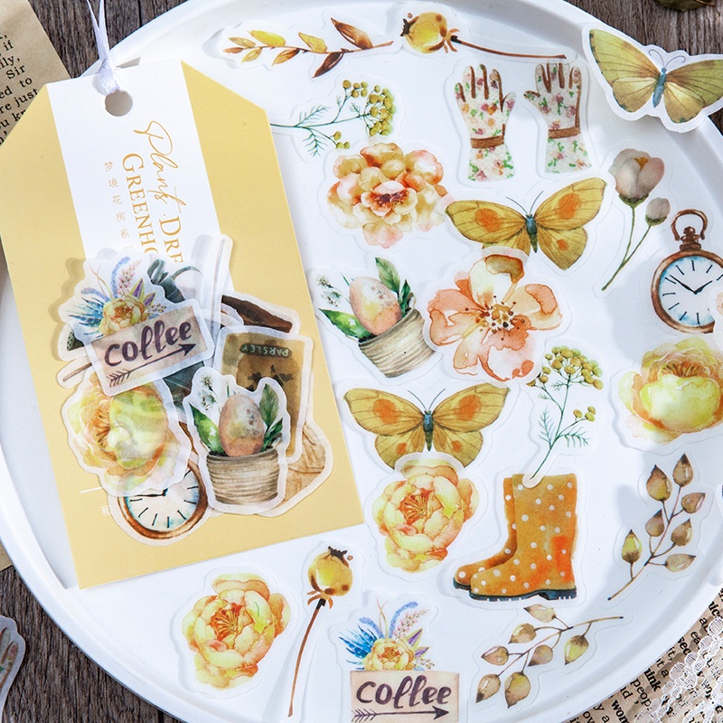 Sticker vintage cổ điển set 40 nhãn dán hoa lá trang trí sổ Dreamland Flower House HD45-K60