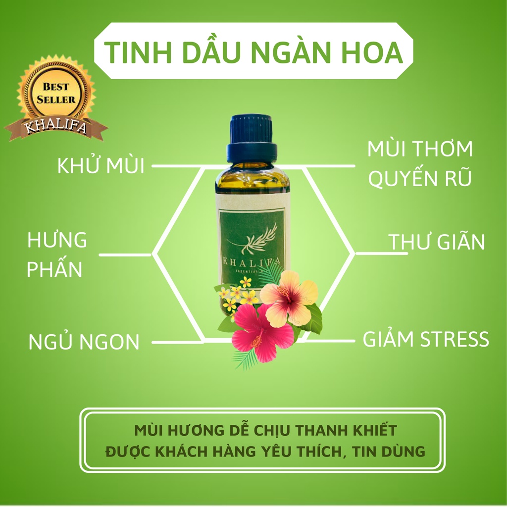 Tinh Dầu Ngàn Hoa Nguyên Chất Khalifa 50ml Tốt Cho Da Giảm Stress Khử Mùi Chống Say Xe Hàng Chính Hãng
