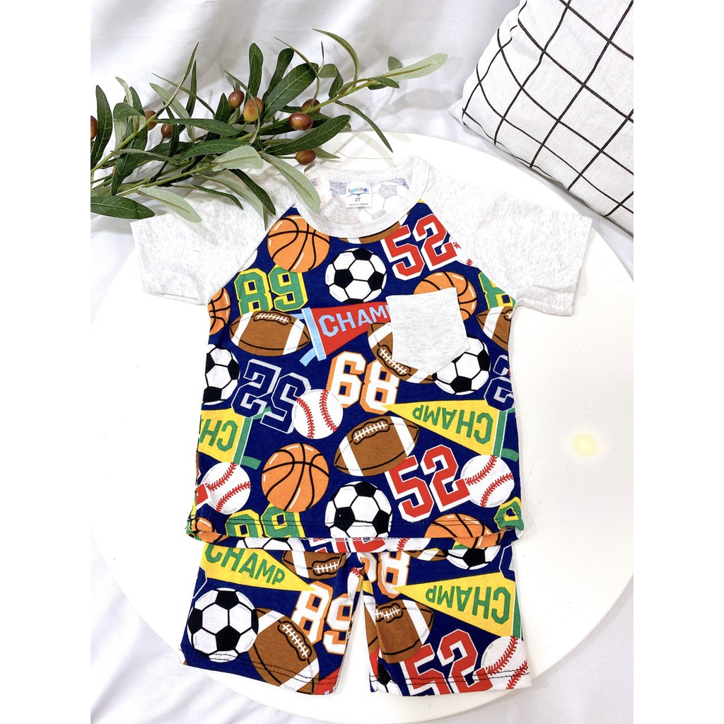 Bộ Cộc Tay Phối Túi Cotton 100 % Thoáng Mát In Nhiều Họa Tiết Siêu Xinh Cho Bé Trai (10-20kg)