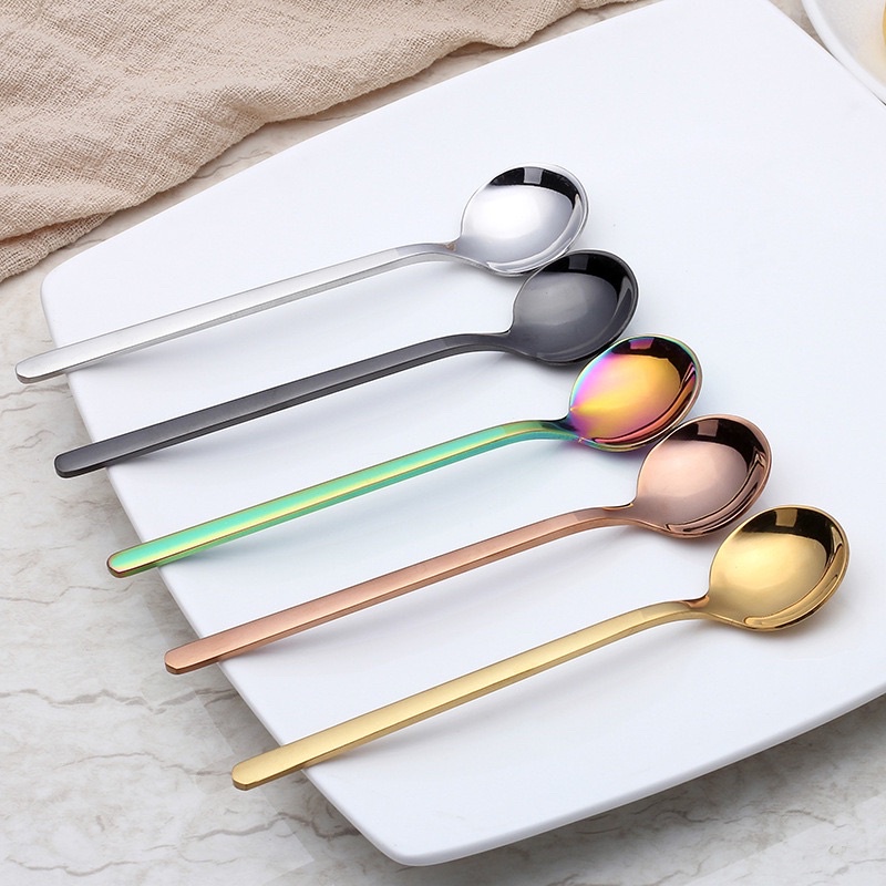 Thìa muỗng cà phê sinh tố inox 304 nhiều màu cán dài