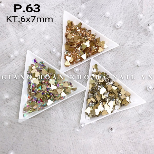 Túi 10 Viên Đá Nail Chân Bằng Chân Vàng Hình Trái Tim Trang Trí Móng ANGELICA P63