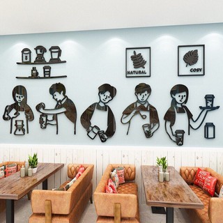 Tranh dán tường mica quầy pha chế 5 người trang trí quán cafe, trà ...