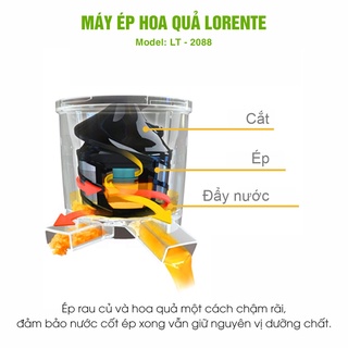 Máy Ép Chậm Lorente-2088, Công Suất 300W, Máy Có Ống Tiếp Nguyên Liệu Lớn Ép Được Mọi Hoa Quả Nhanh Chóng, Hiệu Quả