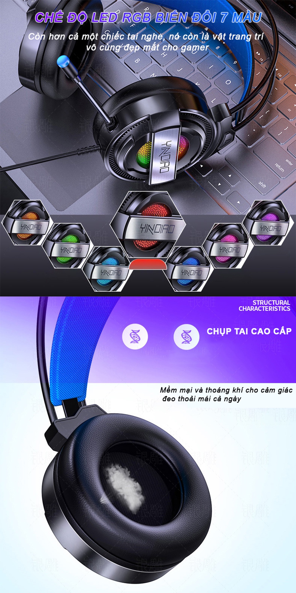 Tai nghe chụp tai Syn Max Air Gaming: Led RGB, Loa 50mm