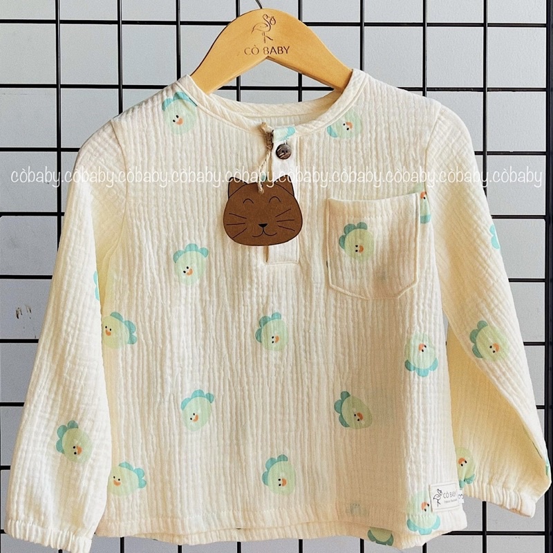 Bộ ngủ dài vải xô muslin họa tiết xinh cho bé trai bé gái