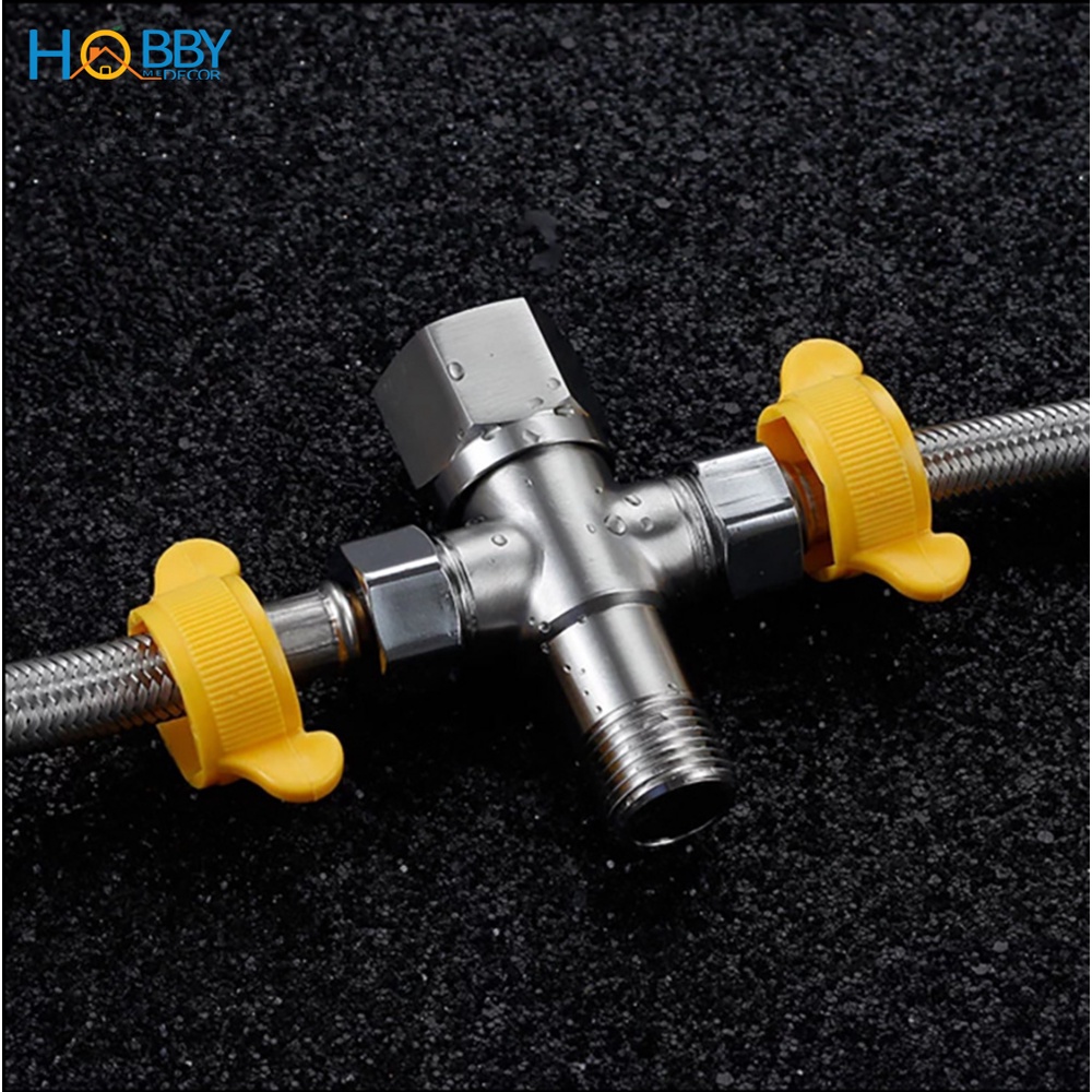 Van chia nước chữ T thành 2 dòng nước Inox 304 Hobby Home Decor DNT1 ren nối 21mm