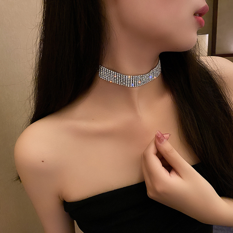 Toàn Bộ Vòng Cổ Choker Bản Rộng Đính Đá Lấp Lánh Quyến Rũ Cho Nữ
