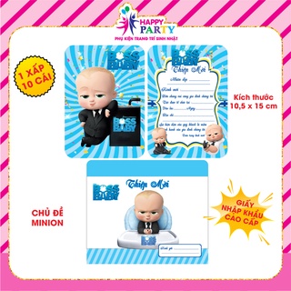 Thiệp sinh nhật, thiệp mời thôi nôi cao cấp cho bé trai HAPPY PARTY giấy nhập khẩu cao cấp kt 10.5 x 15 cm