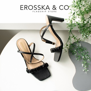 Erosska - Giày sandal cao gót nữ mũi vuông quai nhún thanh lịch màu nude cao 8cm - EB044