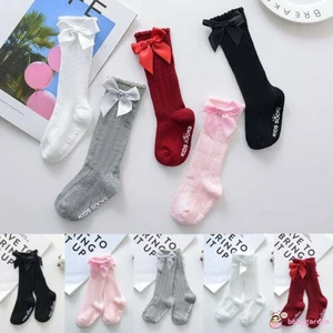 Tất Dài Đến Gối Màu Trơn Đính Nơ Cho Bé Gái