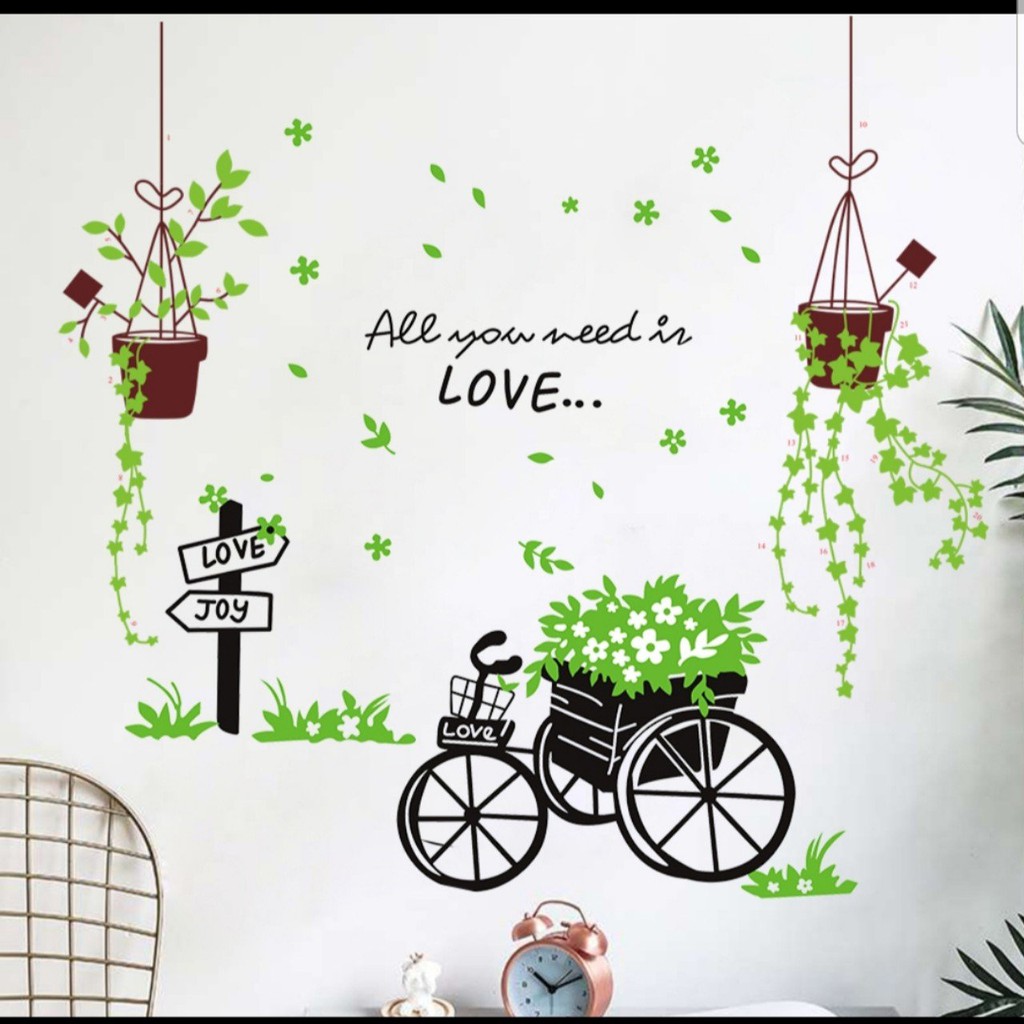 Decal trang trí Combo Xe đạp chở hoa và giỏ hoa trang trí 158v156 ...