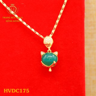Dây Chuyền, Vòng Cổ Nữ Mặt Hồ Ly Đính Đá Màu Xanh Xi Mạ Vàng Non Cao Cấp - Trang Sức Hava Hong Kong