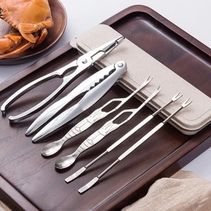 Bộ Dụng Cụ Hải Sản 6 Món Bằng Thép Không Gỉ Que Cua Bộ Thìa Dụng Cụ Bóc Vỏ Tôm Cua Kẹp Tôm Hùm