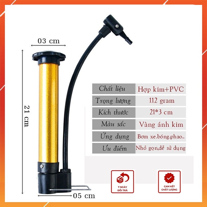 Bơm bóng,bơm tay, bơm cột khí gói hàng chống sốc mini cầm tay thân bằng kim loại chắc chắn