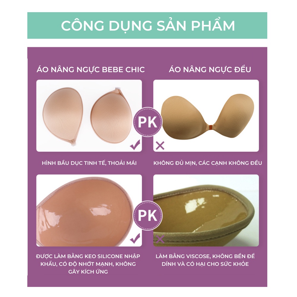 Áo Dán Ngực BEBECHIC Cao Cấp Cài Trước, Tạo Khe Nâng Ngực, Siêu Dính