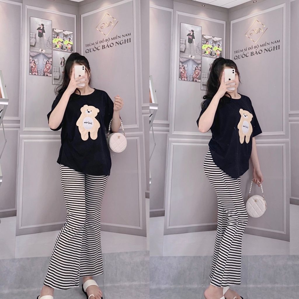 Đồ Bộ Nữ Quần Ống Loe Bigsize ESHOP DB35 – Set Bộ Thun Gân Cotton Co Giãn, Quần Cạp Cao Hack Dáng
