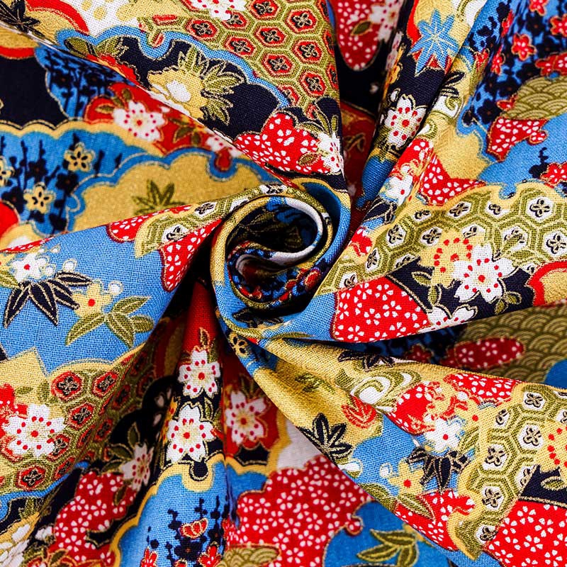 Vải Cotton xanh đậm phong cách Nhật Bản với họa tiết hoa, phù hợp cho các dự án DIY tại nhà - TJ8962
