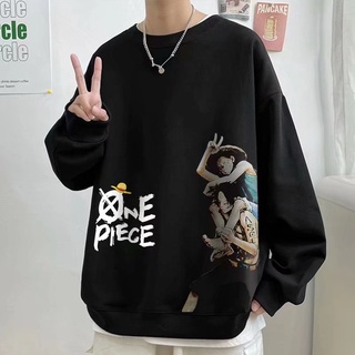 Áo sweater cổ tròn tay dài dáng rộng in họa tiết hoạt hình One Piece phong cách hip hop