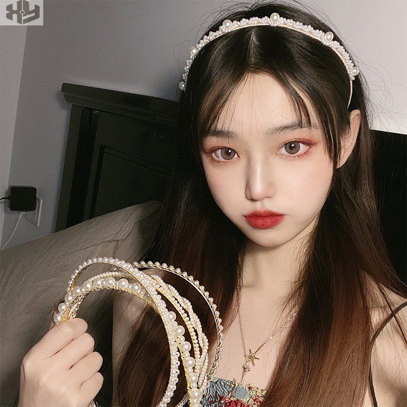 Băng Đô Bờm Cài Tóc Đính Đá Hạt Ngọc trai phong cách Hàn Quốc tiểu thư
