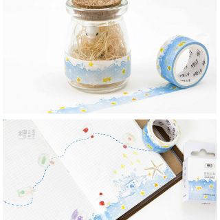 Băng dính trang trí Washi tape mẫu MẶT TRĂNG TÍM VÀ SAO NƯỚC LUNG LINH