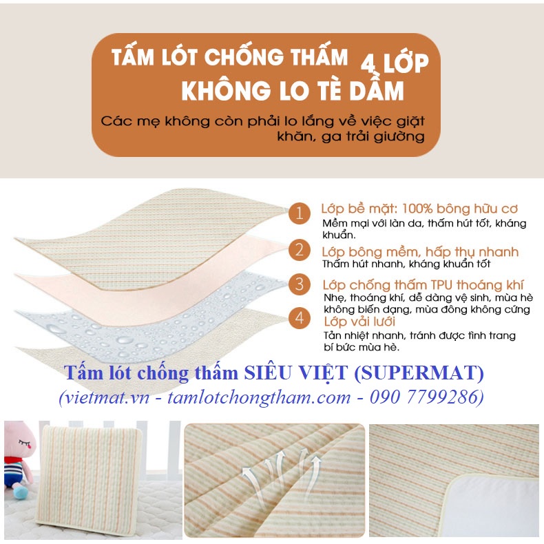Ảnh Size 70x100cm Siêu lót chống thấm cho bé Supermat chống thấm tuyệt đối, không nóng bí, mềm êm 4