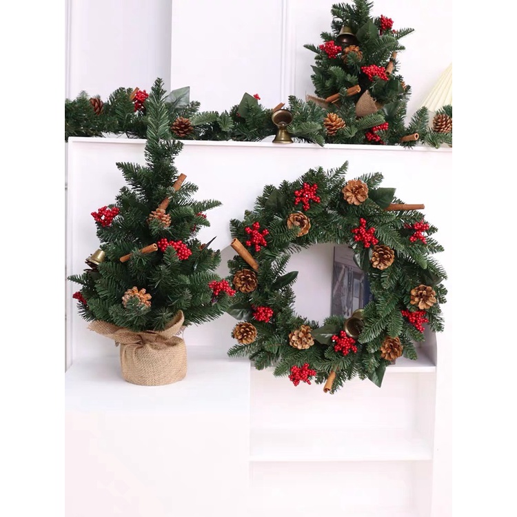 Vòng nguyệt quế, cây thông giả trang trí Noel, phụ kiện decor ...