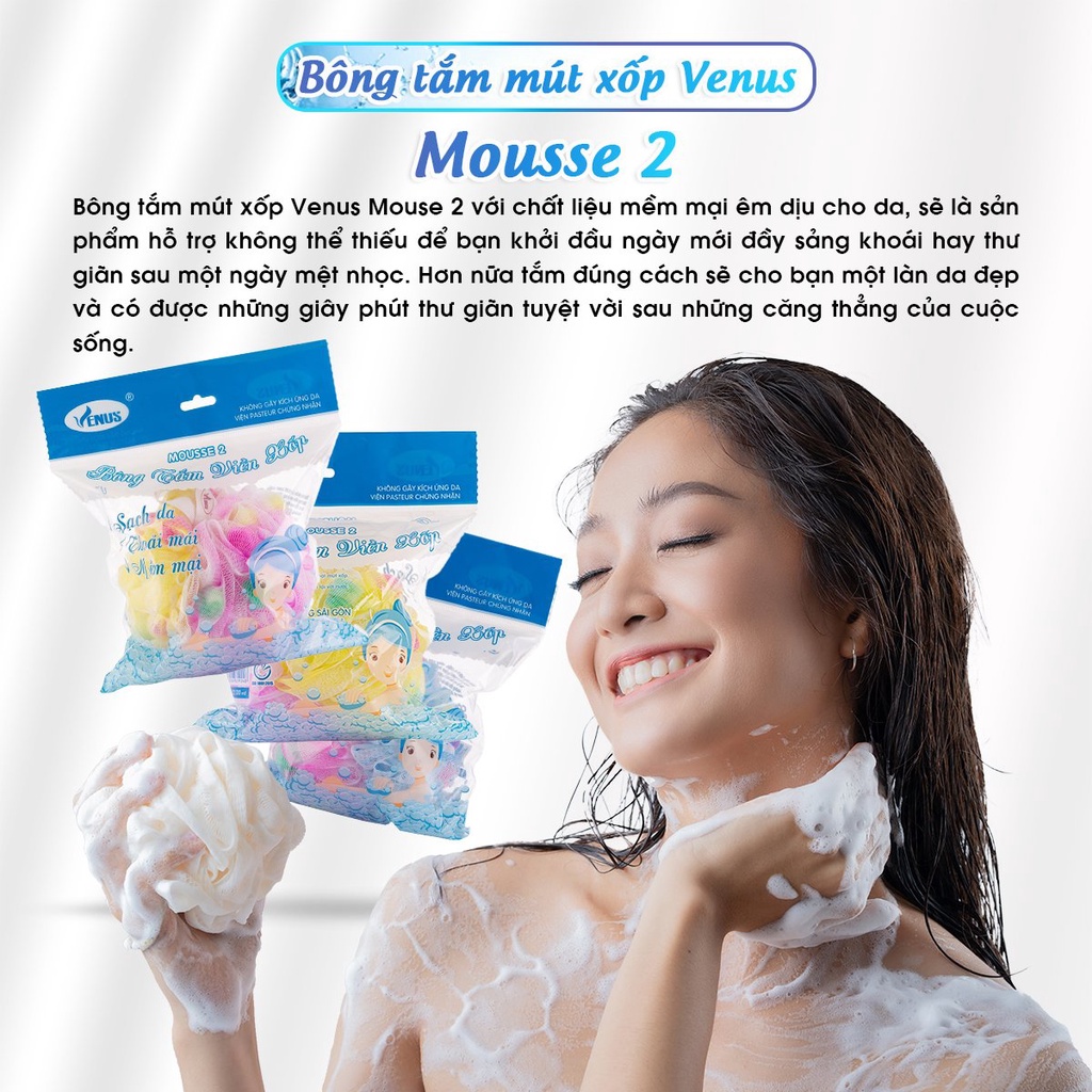Bông tắm tròn viền mút xốp Venus Mousse 2 (Giao màu ngẫu nhiên) - Vien Dong Sai Gon