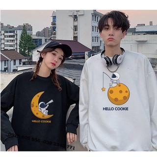 Áo đôi thu đông, áo sweater nỉ in hình phi hành gia phong cách hàn quốc-PINK