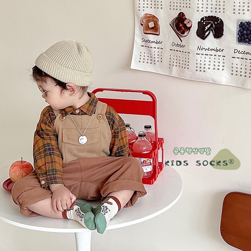 Set 5 đôi tất hình khủng long 💚CAM KẾT CHUẨN💚TẤT TRẺ EM Vớ coton cổ cao kẻ sọc ngang màu xanh lá cho bé 1-8 tuổi(   HÓT)