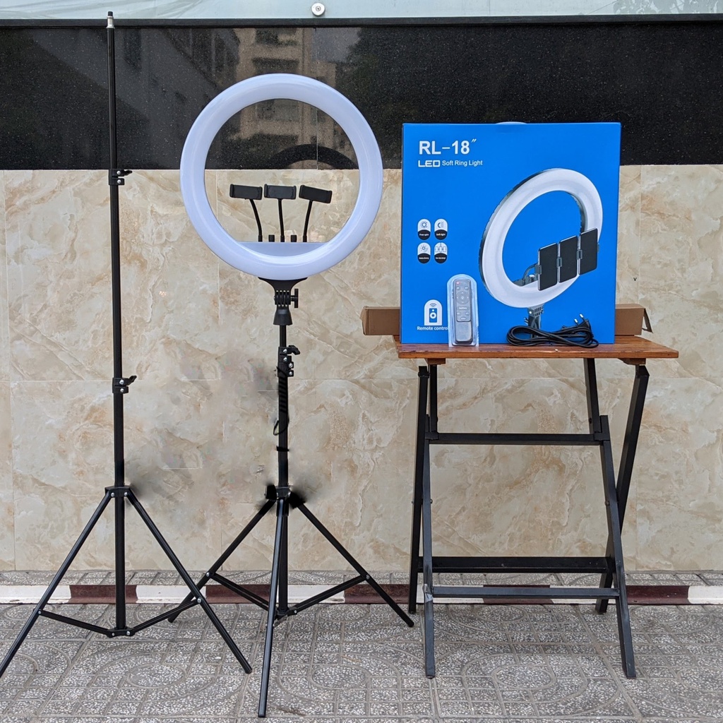 Bộ Đèn Live Stream RL 18 Size 45cm + Chân Đèn + Kẹp Điện Thoại - Chính Hãng HD DESIGN