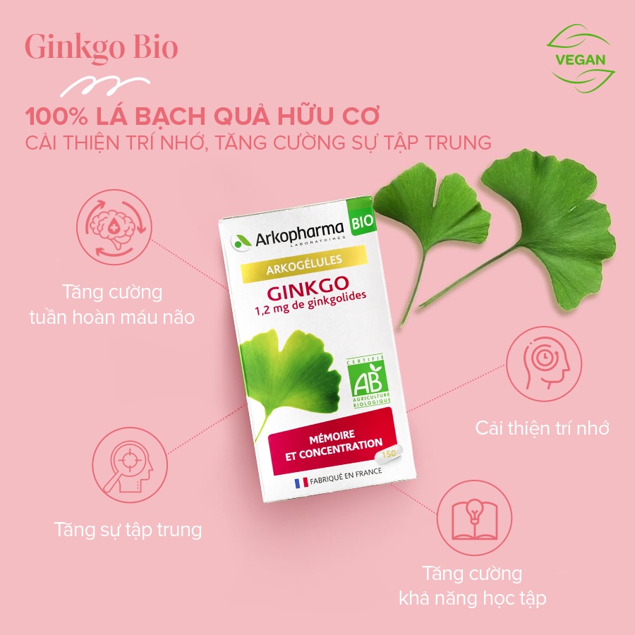 Ảnh Viên uống bổ não, tăng cường trí nhớ Arkogelules® Ginkgo Biloba BIO hộp 150 viên 3