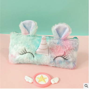 (Thaosi8420) Hộp đựng bút, túi đựng ngựa một sừng unicorn lông thú nhiều màu KT 20.5*9.7cm