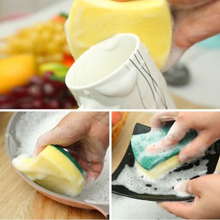 Combo 3 miếng cọ rửa chén bát xanh vàng tiện dụng - Miếng bọt biển cọ rửa xoong nồi