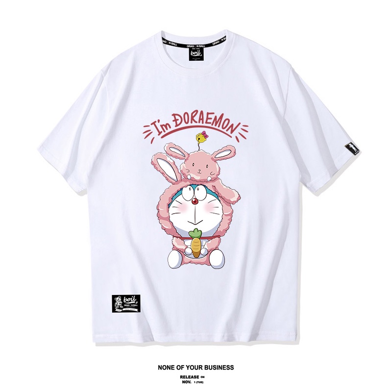 Áo Thun Nữ HappyFamily Form Rộng Doraemon I'm Doraemon Đêu Chất vải cotton 100 cao cấp-2 màu Trắng/Hồng