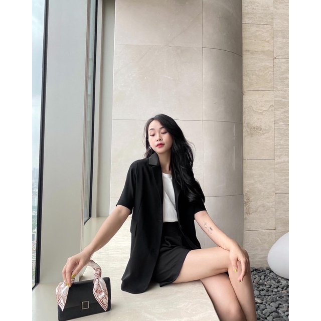 Áo blazer nữ [MAY THEO SỐ ĐO] -áo khoác vest - chất liệu cao cấp, 2 lớp-lót lụa, ĐEN NGẮN TAY  - Tiệm may Diluclothing