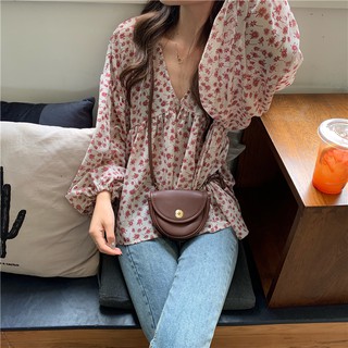 Phong cách hàn quốc phụ nữ phụ nữ voan hoa áo sơ mi baju wanita lengan panjang
