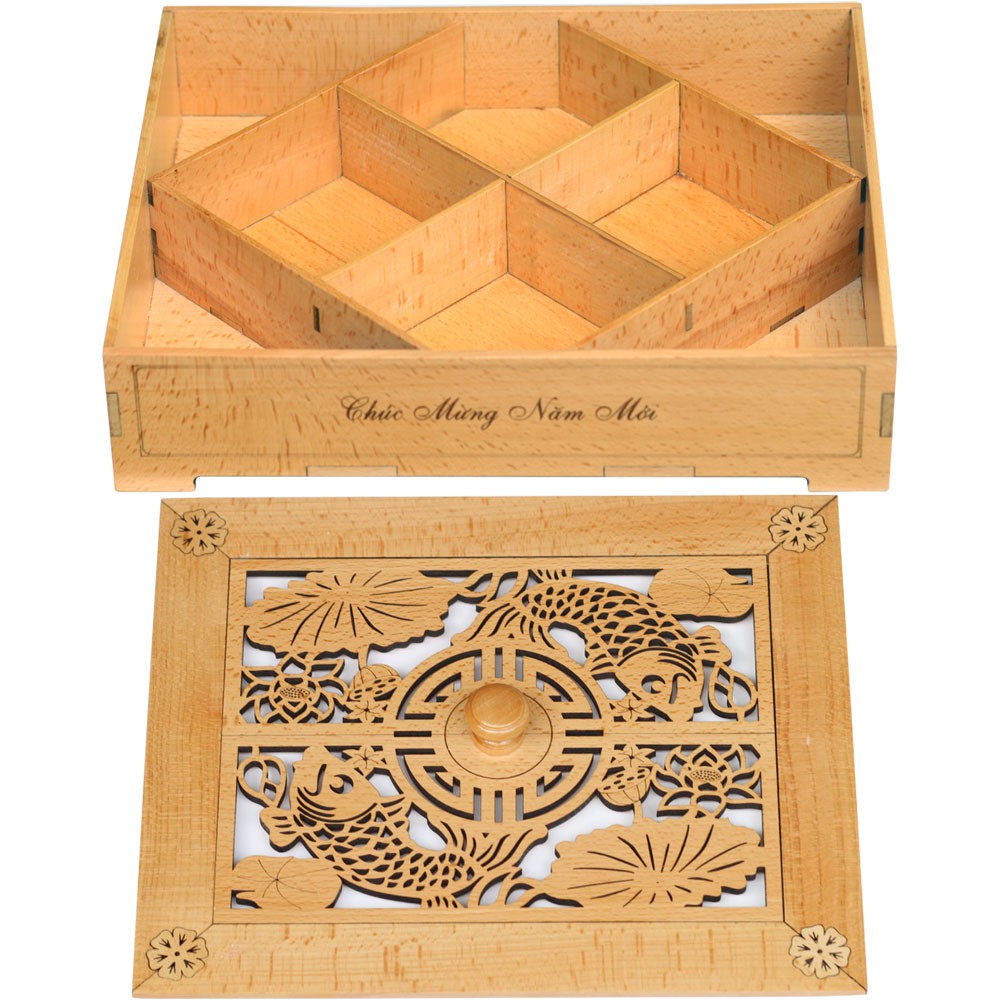 Khay đựng bánh kẹo mứt tết cao cấp bằng gỗ Nhatvywood NV3075 hộp đựng mứt tết cao cấp làm quà tết ý nghĩa cho người thân