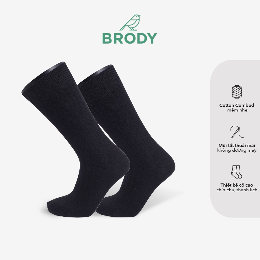Tất nam cổ cao BRODY Đen Tinh Gọn Cotton Combed cao cấp Thời trang nam Công sở - MC00179