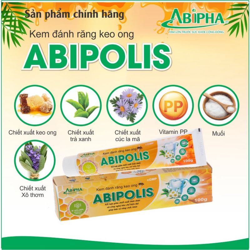 Kem Đánh Răng Keo Ong ABIPOLIS Abipha 100g thảo dược tự nhiên an toàn bảo vệ sức khỏe răng miệng vượt trội