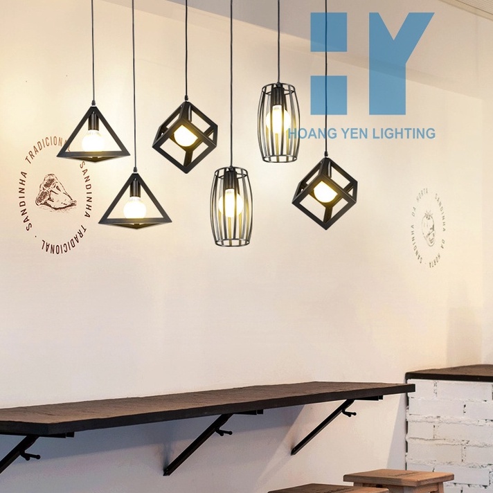 Đèn thả hình học trang trí quán cafe trà sữa kèm bóng